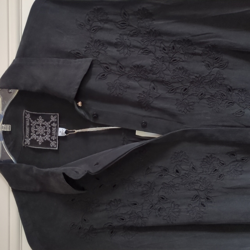 Johnny Was Jade Artesia Black Sueded Silk Dress M NWT $380